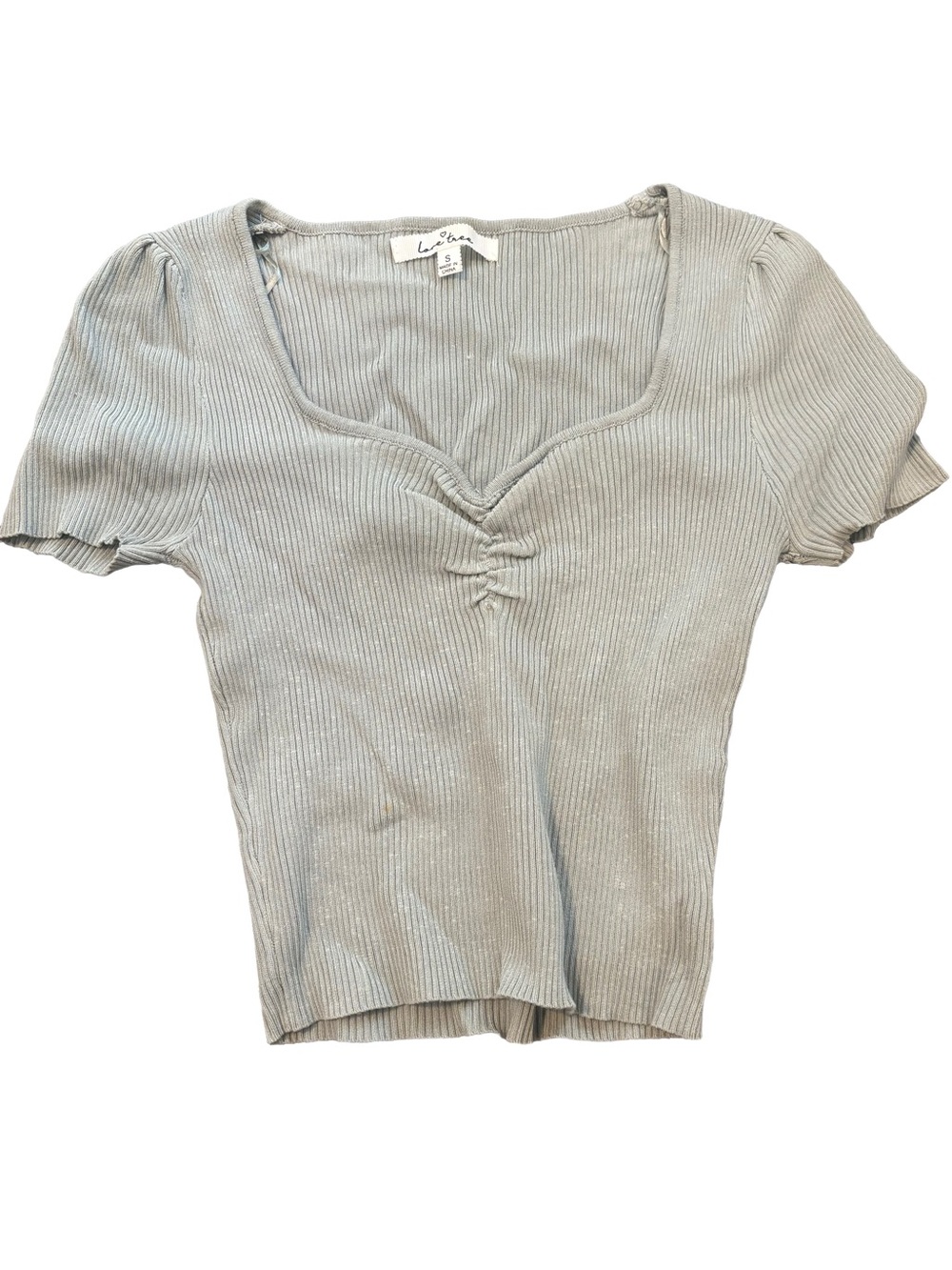 Light Gray Ribbed Knit V-Neck Top